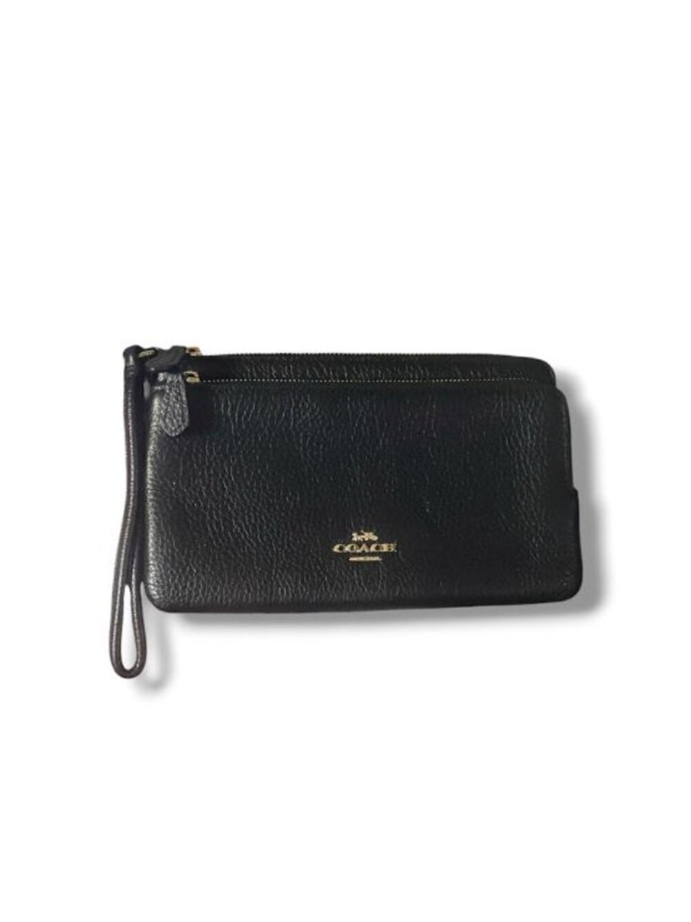 Coach - Leather Double Zipper Wallet Women's Pebbled (Black)